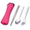 Stainless Steel Traveling Cutlery Spoon Fork Sets With Neoprene Bag Packing